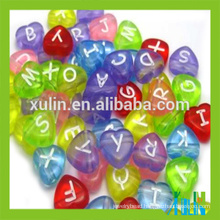 Fashion charm alphabet letter plastic heart beads 5*7mm